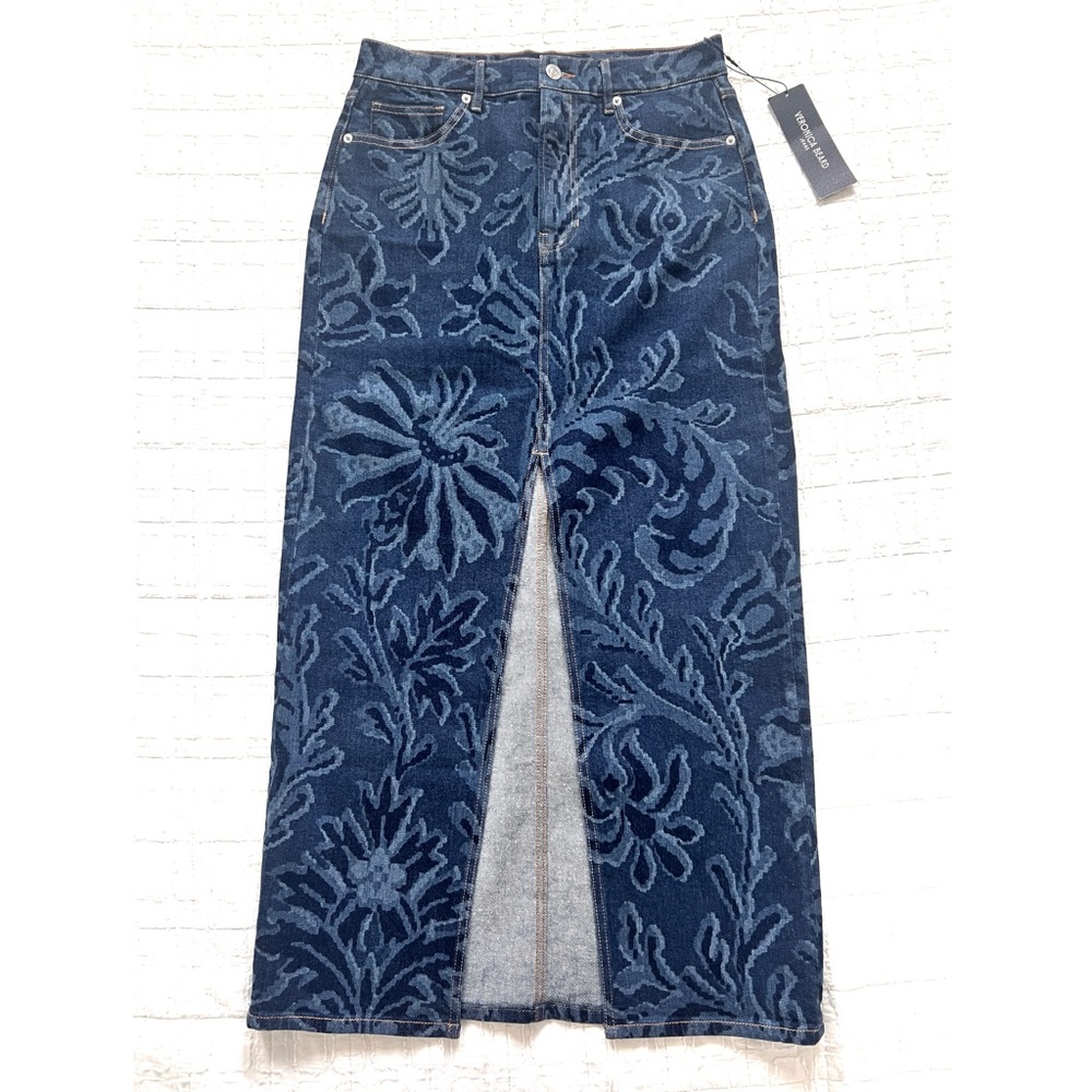 Veronica Beard Deborah Maxi Denim Skirt Indigo Damask NWT